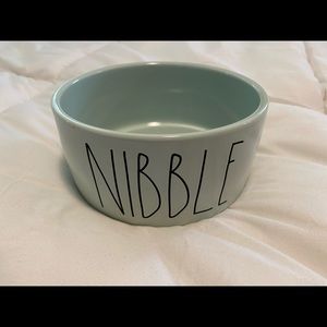 Rae Dunn blue/green dog bowl, small in size
